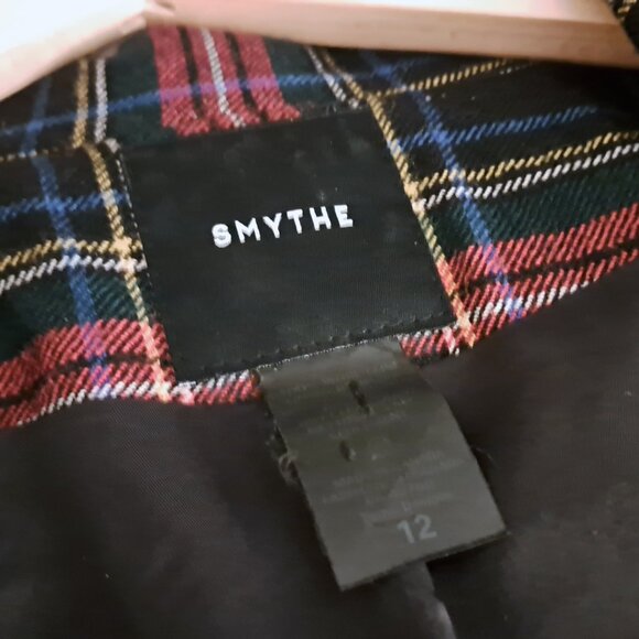 SMYTHE Patch Pocket Duchess Blazer, Plaid, Wool, sz 12 - Picture 5 of 12